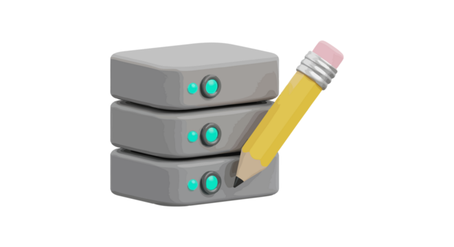 Stack of hard drives with a pencil, representing data management and editing