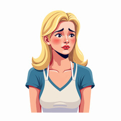 Disappointed woman with blonde hair wearing an apron showing concern  