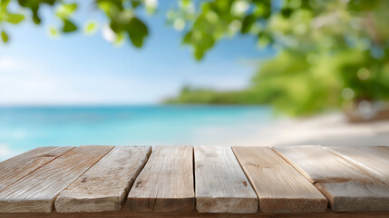 wooden table on the beach