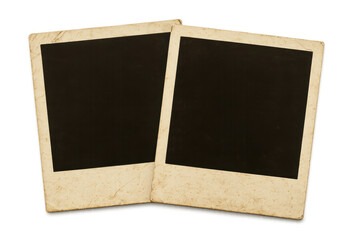 Two blank instant film prints with aged vintage texture, creating space for memories and old retro photography concepts