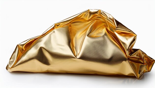 crumpled sheet of gold foil with folded texture isolated on white cutout background - Powered by Adobe