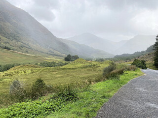 A view of the Scotland Countryside near Ben Nevis on a misty day