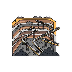 Cross-section illustration of a coal mine, showing layers of earth and machinery.