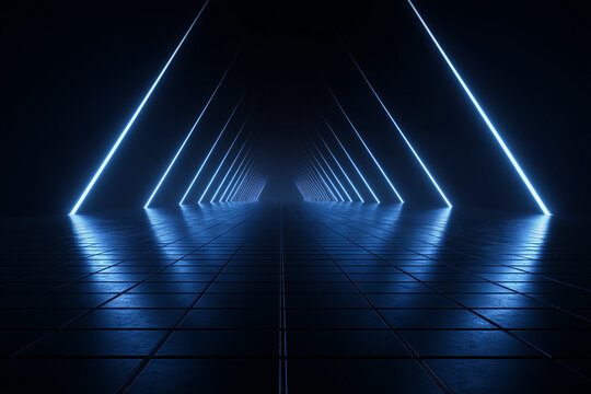 glowing neon blue triangular archway