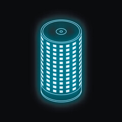Futuristic smart speaker glowing with blue light against black background, representing voice activated technology and modern home automation