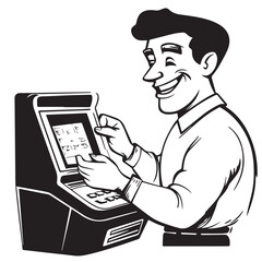 cartoon man with jackpot machine