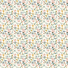 Delicate Seamless Floral Pattern with Colorful Wildflowers on Cream Background