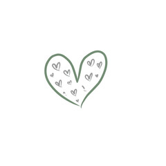 A simple drawing of a large green heart filled with smaller gray hearts.