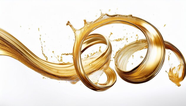 serpentine shaped gold splash motion curve isolated on white cutout background