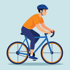 Flat Style Man Cycling on Road Bike Sport Activity Illustration