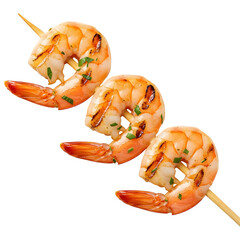 Grilled Skewered Shrimp Isolated on White or Transparent Background