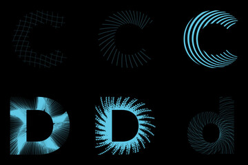 Abstract Line Art Letters C & D - 6 Futuristic Geometric Vector Typography Silhouettes