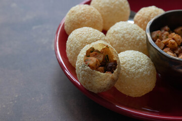 traditional Indian Appetizer , Crispy Pani Puri with Spiced Filling