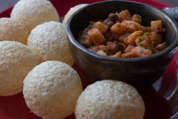 traditional Indian Appetizer , Crispy Pani Puri with Spiced Filling