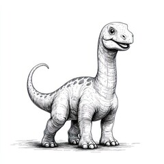 Fototapeta premium A friendly dinosaur wanders through a cheerful scene, radiating joy and curiosity
