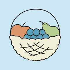 Autumn Fruit Basket Line Art Icon