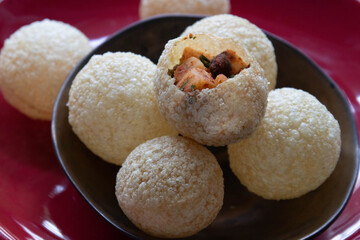 traditional Indian Appetizer , Crispy Pani Puri with Spiced Filling
