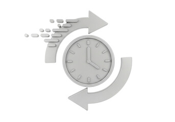 3d rendering of a clock with arrows indicating the passage of time, isolated on transparent background