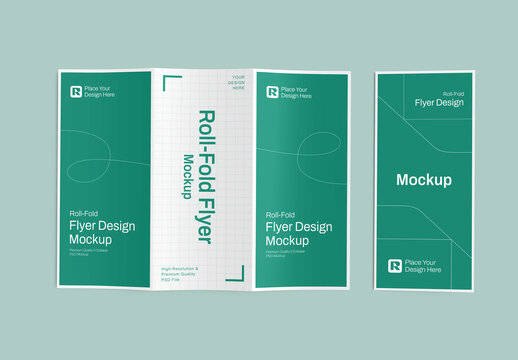 Realistic Roll Fold Flyer Mockup