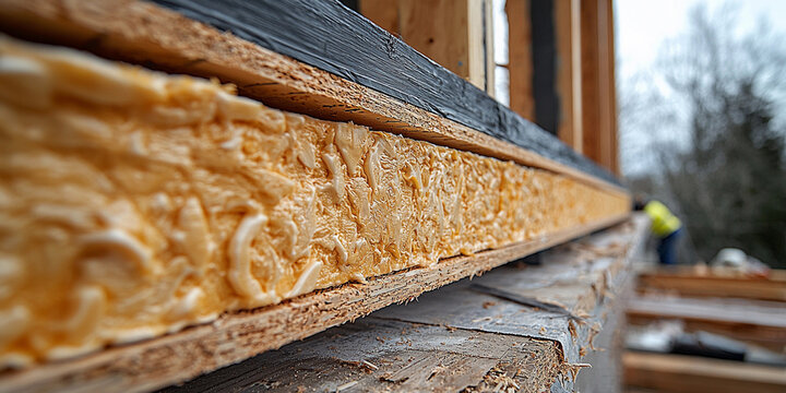 Structural insulated panels on construction site for energy efficiency Generative AI