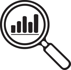 Magnifying glass over a bar graph icon