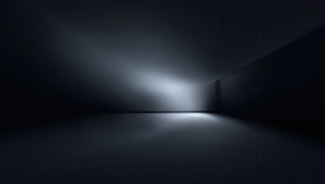 Dark, empty, minimalist corner illuminated by a bright spotlight
