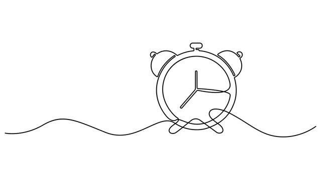Continuous one line drawing of vintage alarm clock vector design. Single Line Drawing Alarm Clock. Clock with arrow, One thin line continuous symbol. Time Reminder Minimalist Vector Art.