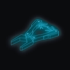 Neon blue multi tool pliers with various attachments glowing on a dark background, ideal for projects related to tools, diy, and technology