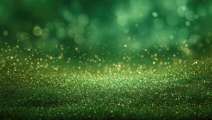 Glowing golden particles on a soft, blurred green background