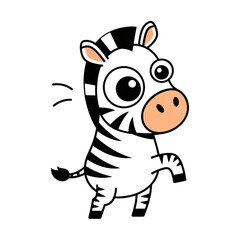 Cute cartoon zebra standing on two legs with big eyes, isolated on transparent background