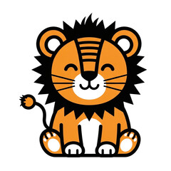 A cute cartoon illustration of a lion cub with a spiky mane, isolated on transparent background