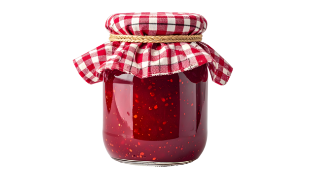 Jar of strawberry jam with transparent background