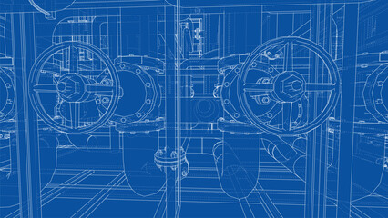 Industrial Blueprint with Valves. Vector