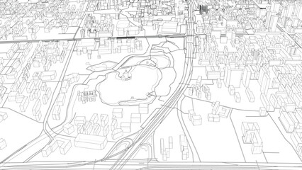 Fototapeta premium Urban Wireframe Cityscape