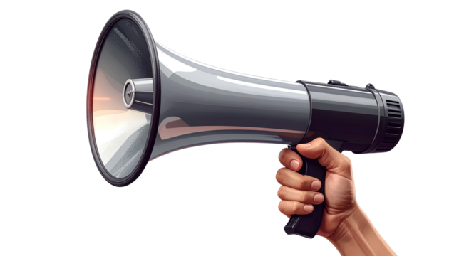 Dynamic Hand with Megaphone in Action Pose, 3D Illustration PNG