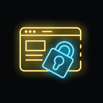Neon icon of a browser window with a padlock, representing a secure website