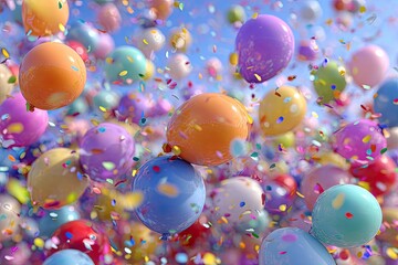 Vibrant balloons and confetti fill a bright blue sky (1)