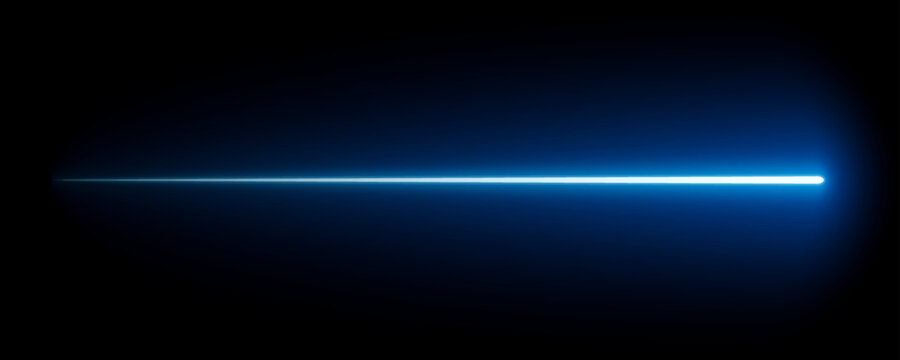 Glowing light blue line, moving light streak ray, shining ray effect