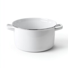 Elegant White Ceramic Cooking Pot with Silver Trim and Side Handles for Kitchen Use and Food Preparation