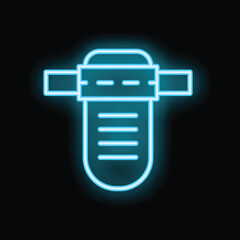 Glowing blue neon icon of a water filter cartridge, representing clean and healthy drinking water