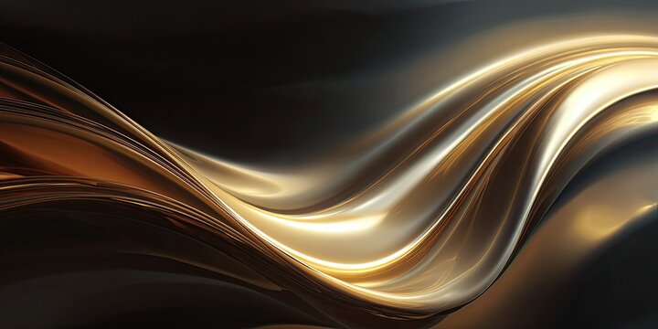 Flowing metallic ribbons of gold and bronze against dark background
