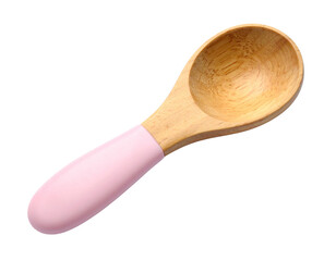 Baby Spoon with Wooden Handle and Soft Silicone Tip, Close-Up, Isolated on Transparent Background