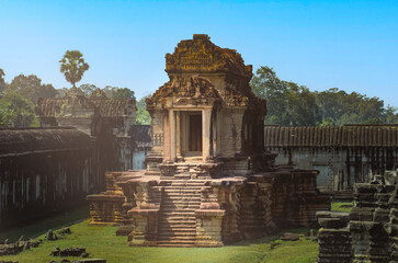 Ancient Khmer architecture. Angkor ancient temple ruins in Cambodia.