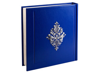  Royal Blue Journal with Silver Ornate Design and Paper Book Block, Front View, Isolated on Transparent Background