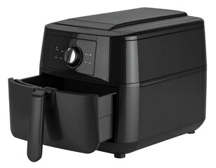 Sleek Modern Black Deep Fryer, Isolated on Transparent Background