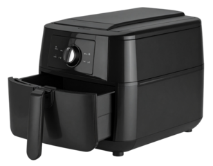 Sleek Modern Black Deep Fryer, Isolated on Transparent Background