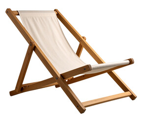 Wooden Deck Chair Reclining, Isolated on Transparent Background