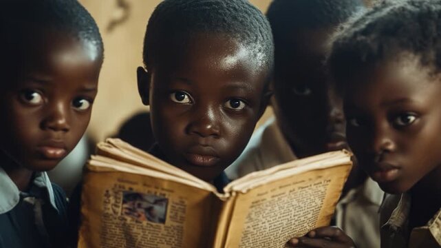 Young kids gathered around a book, enjoying their story time