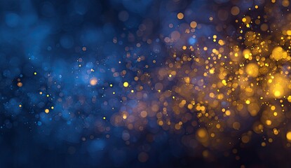 Soft, glowing golden particles drift across a deep blue, hazy background