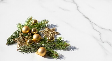 Festive christmas arrangement isolated on white background with golden decoration